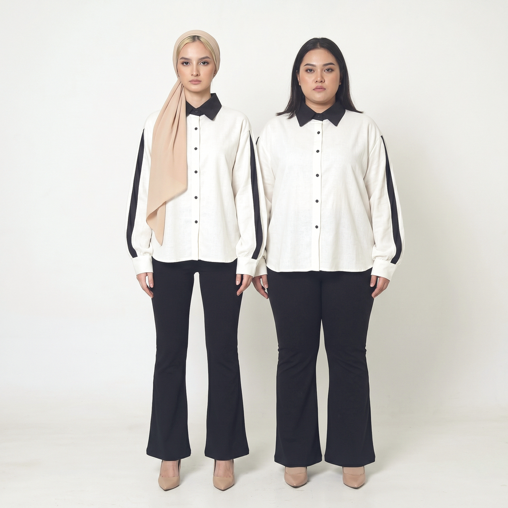 ZAHIRA Kemeja Monokrom Atasan Wanita Jumbo Two Tone Shirt