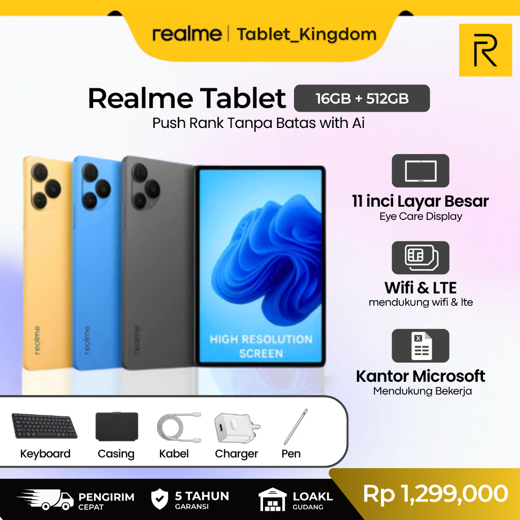 Realme Pad X Lite 12GB RAM 512GB ROM | Tablet Ultra Tipis 6.9mm | Layar 10.4” IPS LCD 90Hz | Snapdra