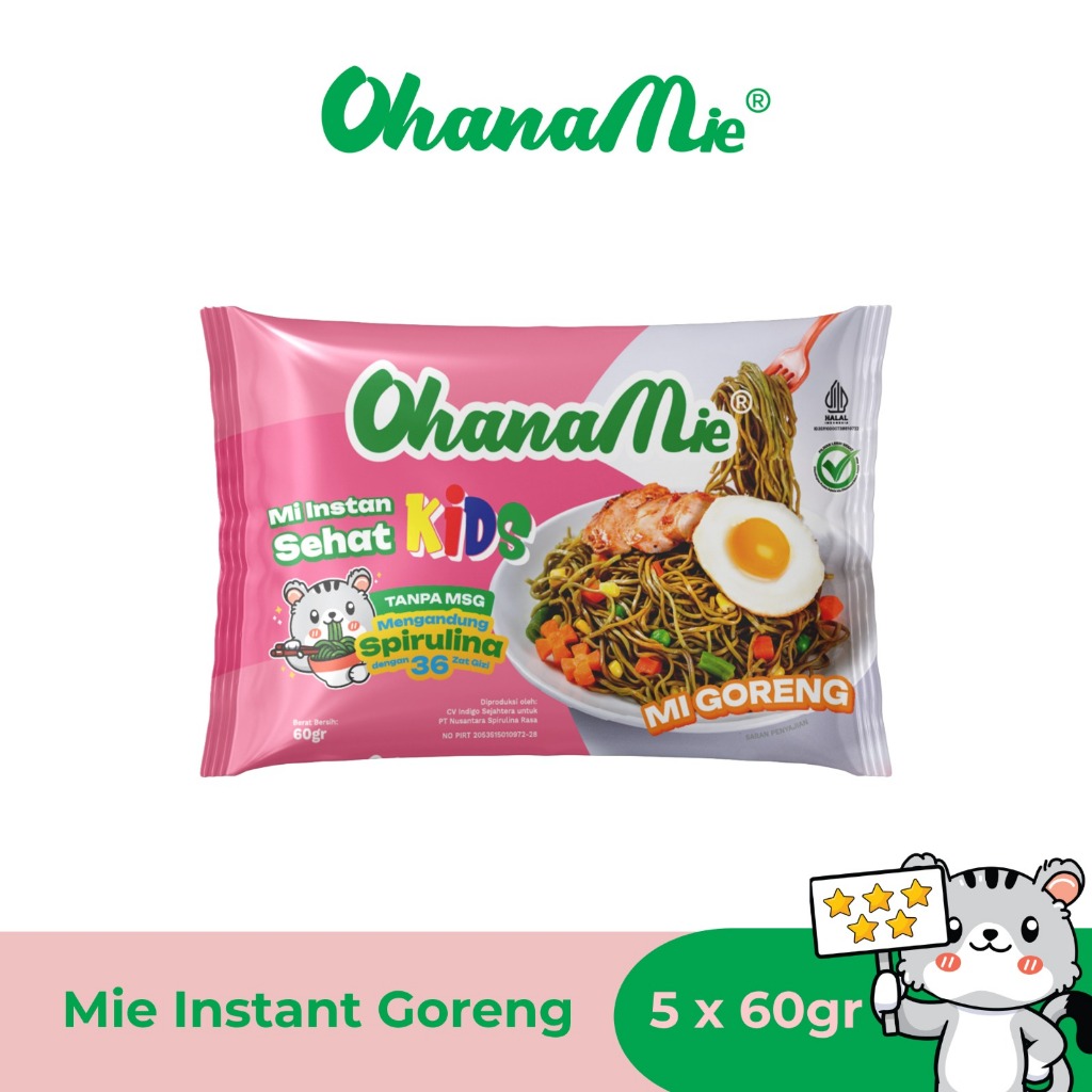 Ohanamie Mie Hijau Spirulina Goreng Isi 5 pcs