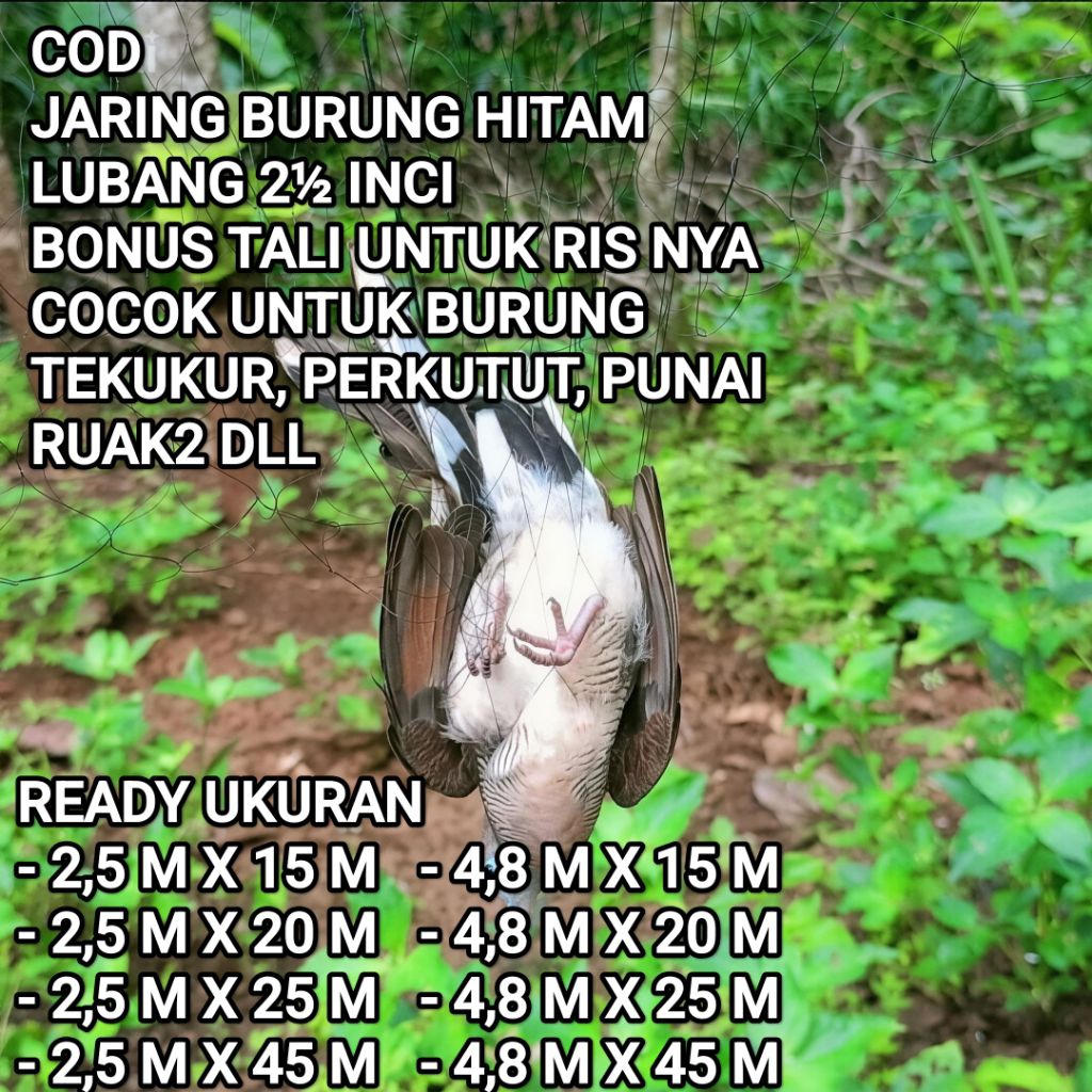 JARING BURUNG HITAM JALA PUNAI JARING PERANGKAP PUNAI LUBANG 2½ INCI JARING PIKAT BURUNG RUAK UKURAN