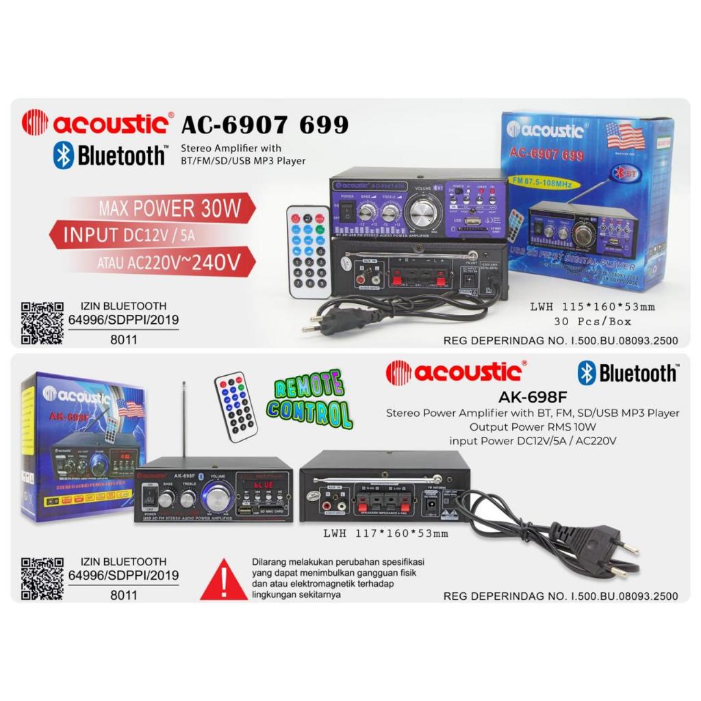 AMPLIFIER ACOUSTIC AC 6907 699 BLUETOOTH AC DC USB-SD-FM