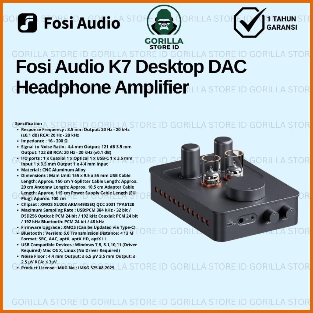Fosi Audio K7 DAC Headphone Amplifier Desktop HiFi Bluetooth 4.4mm