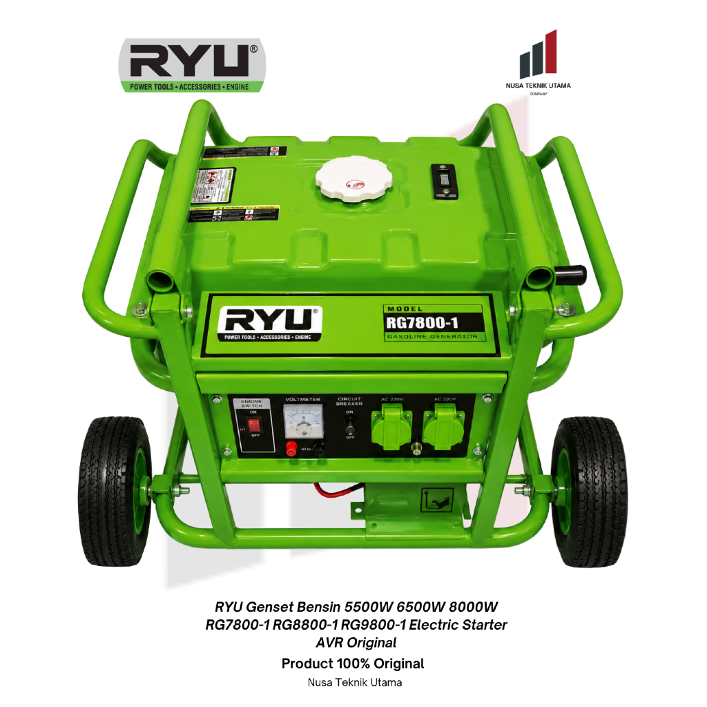 RYU Genset Bensin 5500W 6500W 8000W RG7800-1 RG8800-1 RG9800-1 Electric Starter AVR Original