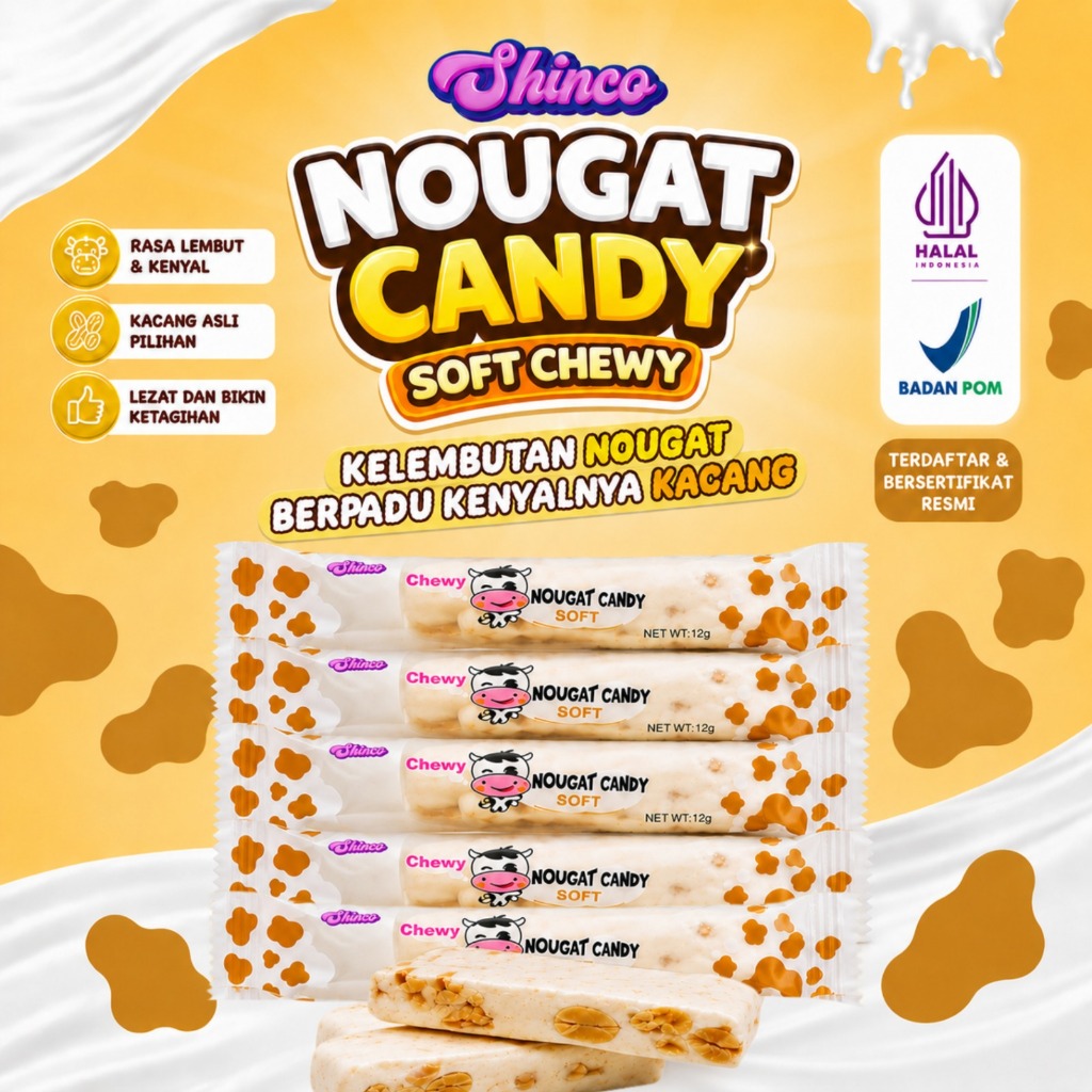 Permen Nougat Susu Kacang Cemilan Chewy Manis Lembut / Permen Susu Nougat Kacang HALAL