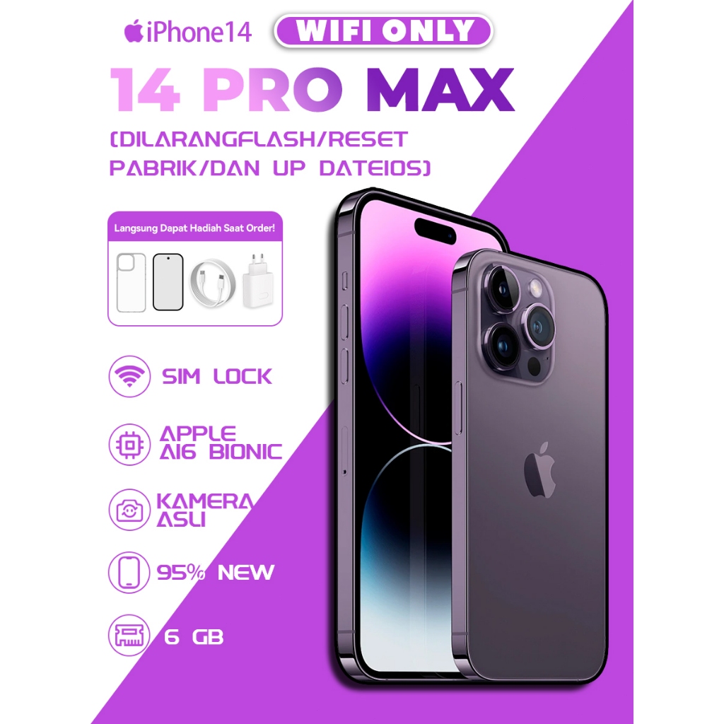 iPhone 14 Pro Max wifi only bypass sim lock Face ID / Kamera asli / Bekas ORI Mulus 95% / 128GB 256G