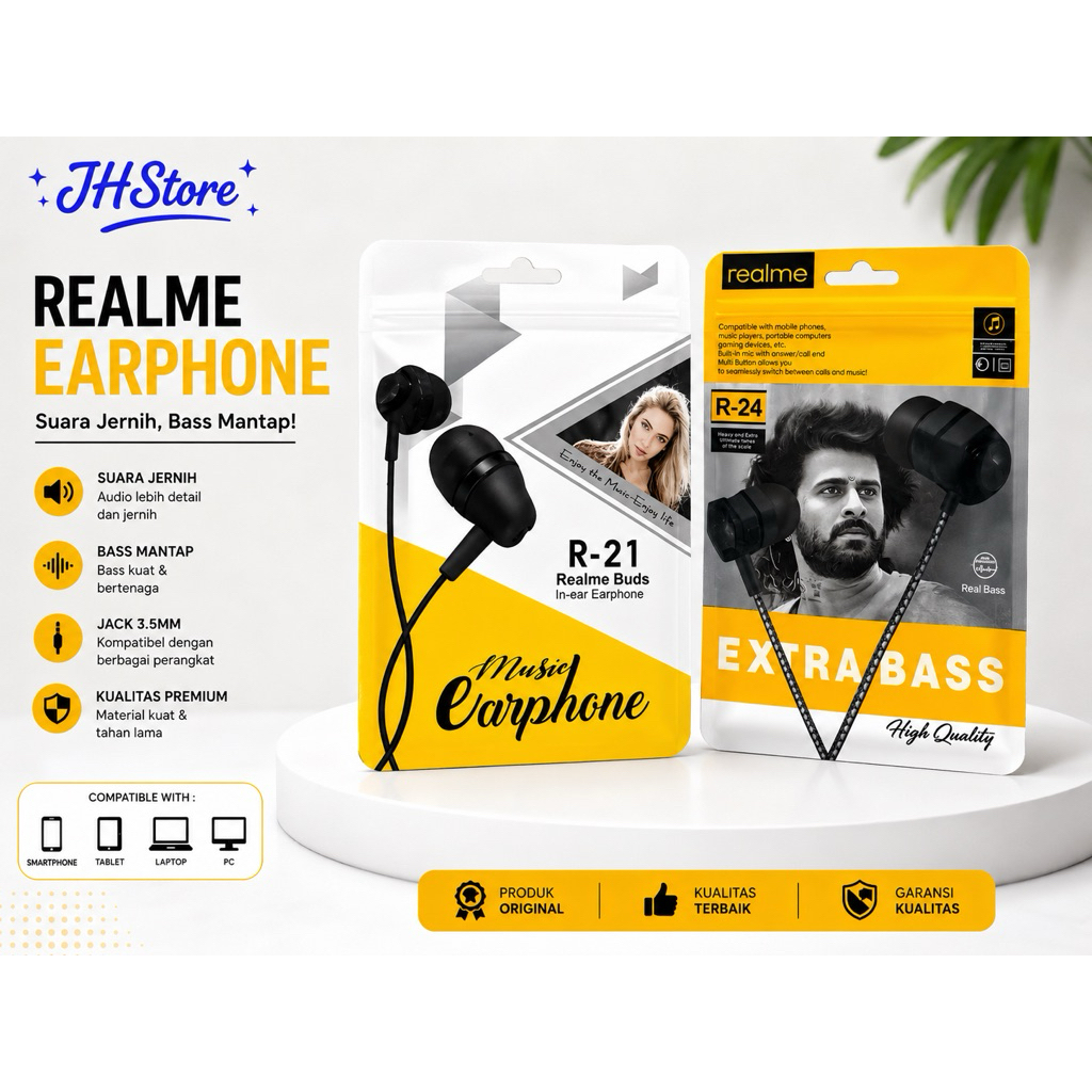 Earphone - Handsfree - Headset REALME Buds R-21 / R-24 Extra Bass Music Universal with Mic HF Jack 3