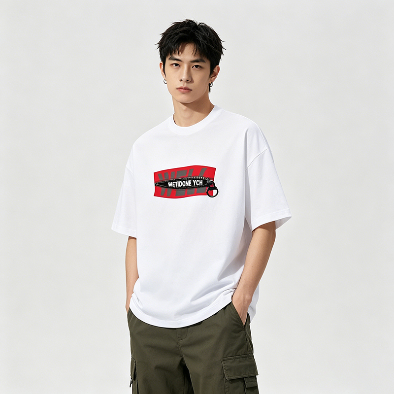 WE11DONE YCH Kaos Lengan Pendek Bermotif Streetwear Uniseks Bernapas untuk Pasangan Longgar 2026 Mus