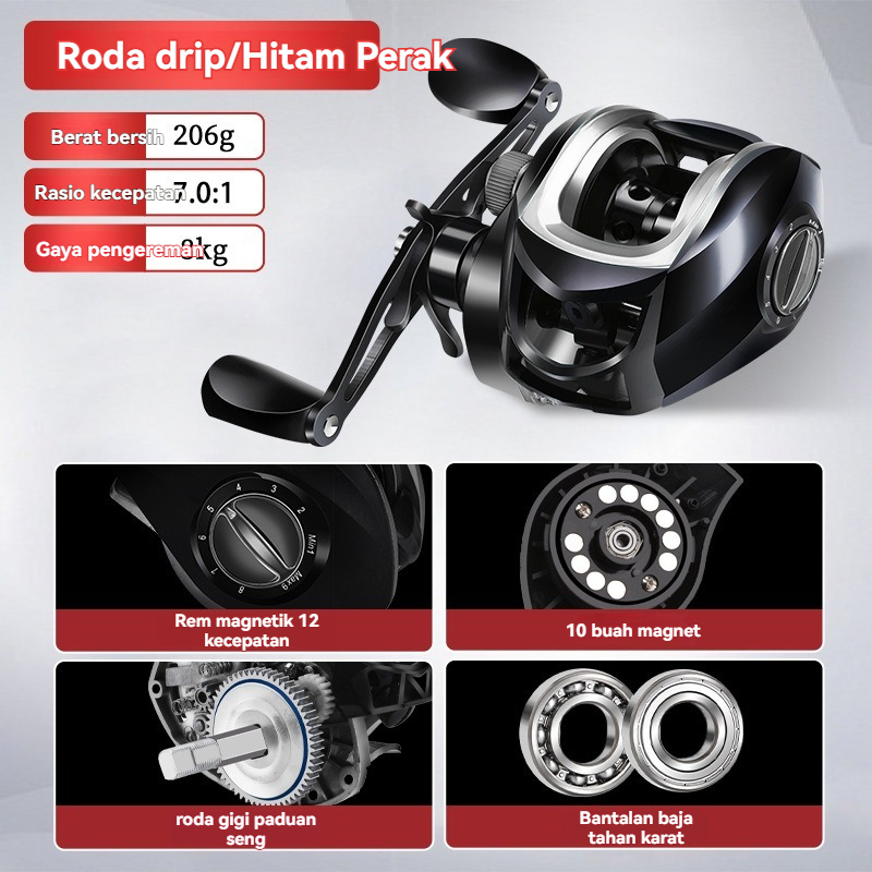 Reel BC |Baitcasting Reel  / Penggulung Senar Pancing Tangan Kanan / Kiri Rasio 7.2: 1 Drag Baitcast