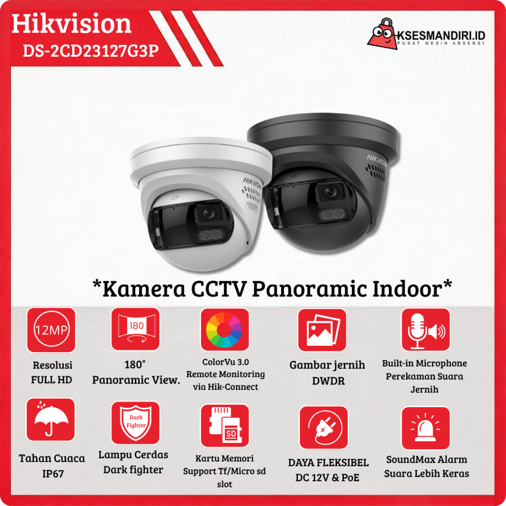 IP CAMERA CCTV HIK-DS-2CD23127G3P CCTV PANORAMIC 12MP | Human & Vehicle Detection, Alarm Suara, Lamp