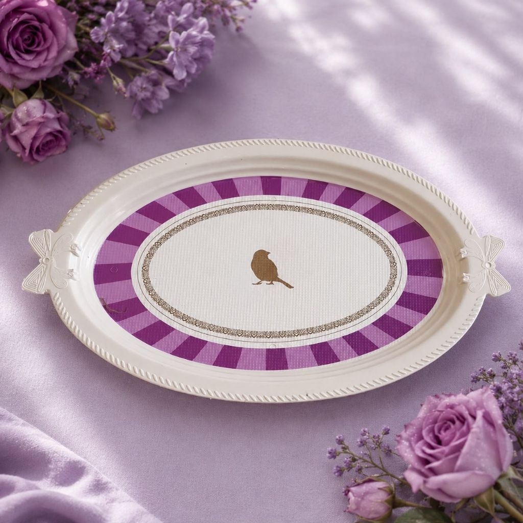 Nampan Pita Turki Bulat Oval Nampan Pink Motif Bunga Coquette Tray Pita Pink Unik Turkey Nampan Ungu