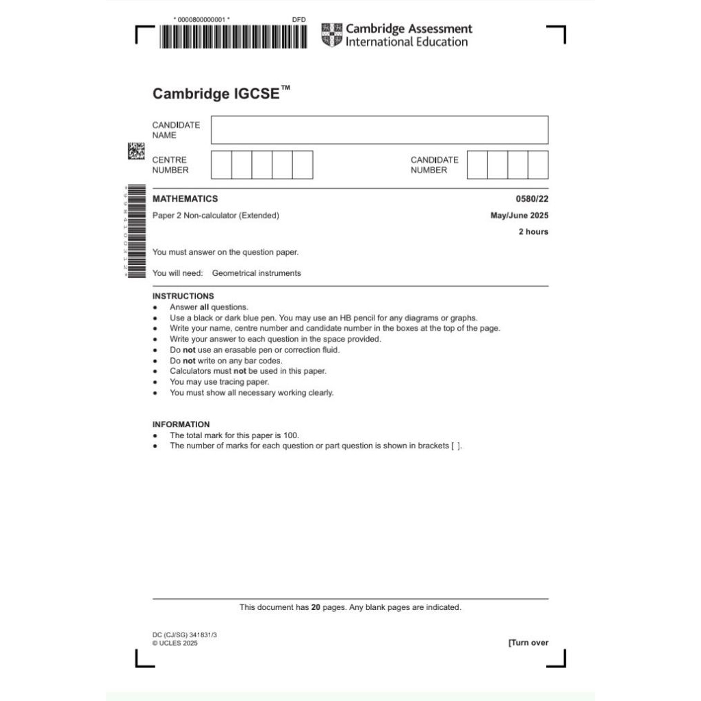 Cambridge IGCSE 2009-2025 MayJune Math 0580 Ext past papers and mark schemes