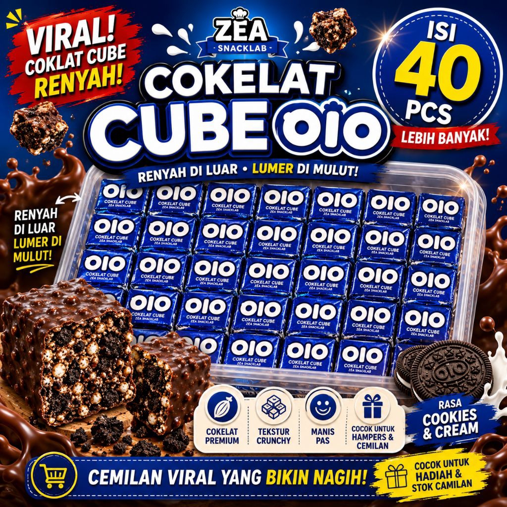 Coklat Cube OIO Cookies Cream Isi 40 Pcs | Cokelat Crunchy Renyah Premium Snack Viral