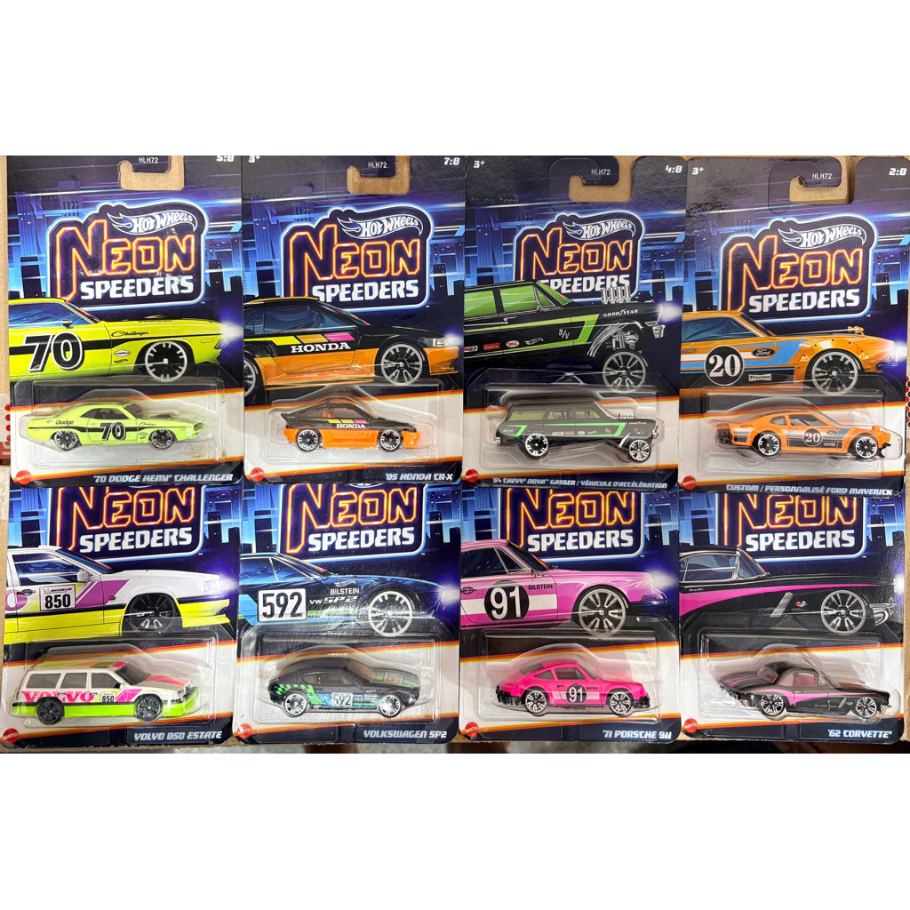 Hot Wheels Neon Speeders Mix 1 2026 Set Lengkap - 70 Dodge Hemi Challenger - 85 Honda CR-X Base Besi