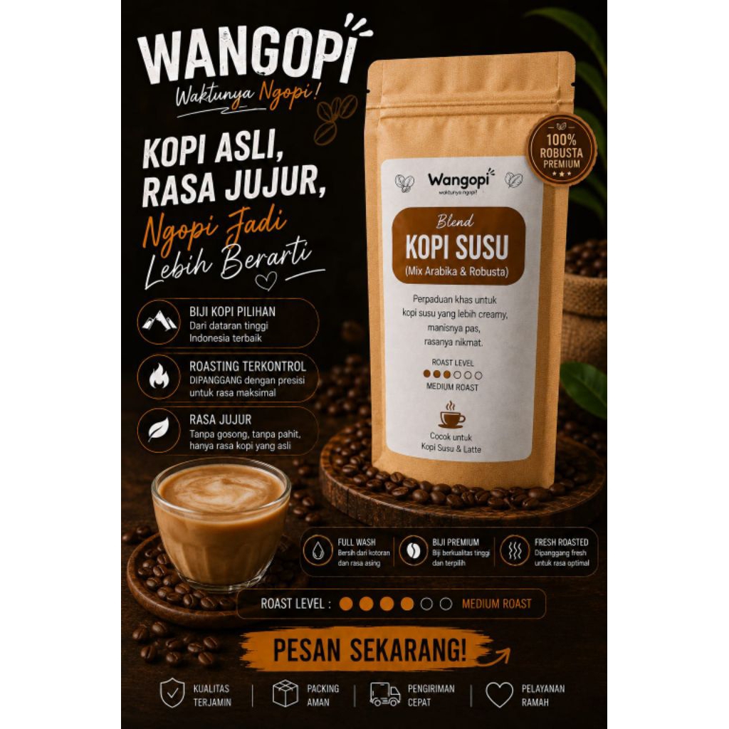Wangopi™ - BLEND KOPI SUSU Biji kopi bubuk Mix Arabika Robusta | Kopi jawara Manual brew Espresso Tu