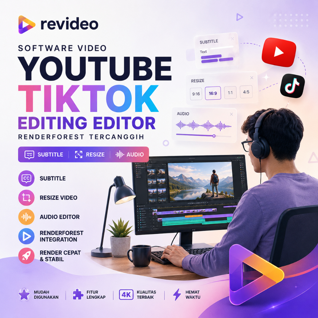 REVIDEO SOFTWARE VIDEO YOUTUBE TIKTOK EDITING EDITOR RENDERFOREST TERCANGGIH SUBTITLE RESIZE AUDIO