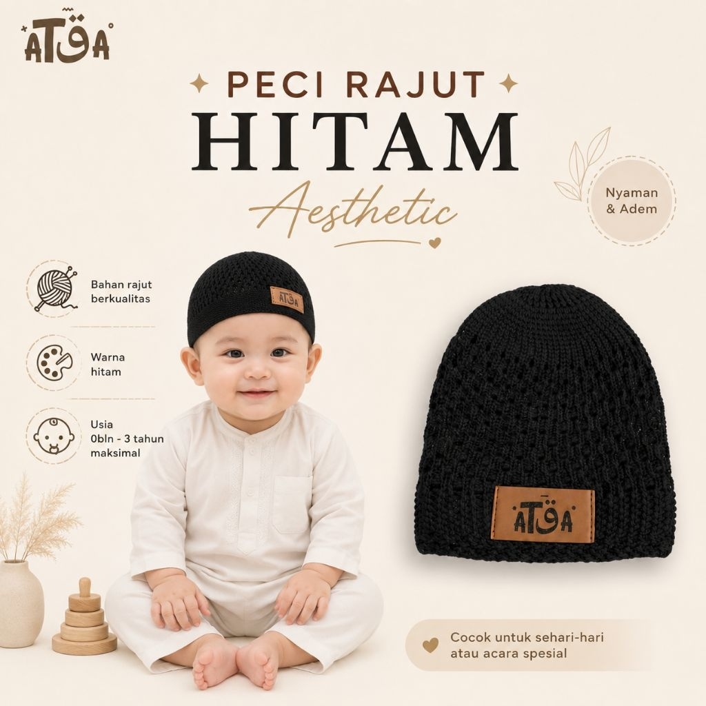 PECI RAJUT HITAM/PECI HITAM ANAK/ PECI RAJUT ANAK / KOPYAH ANAK