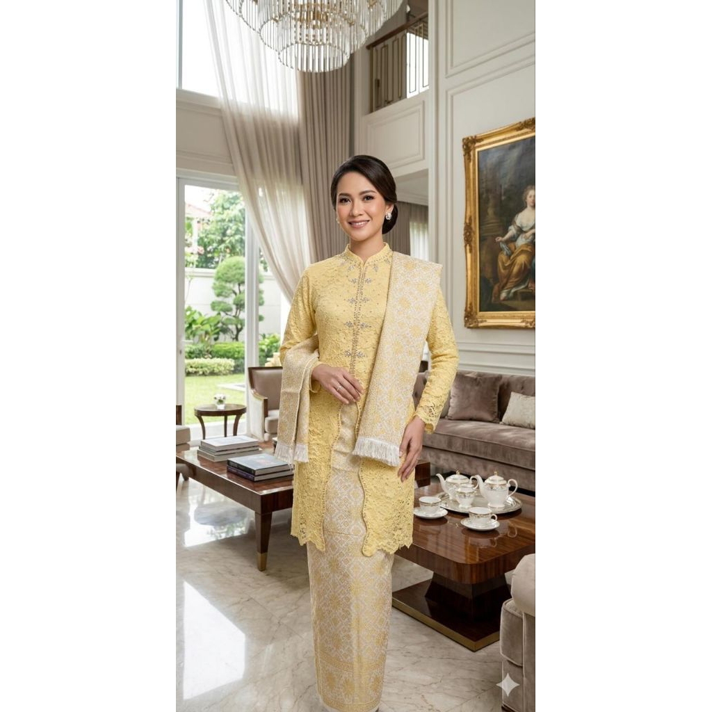 [Titahermawatishop]Set kebaya tunik busui zigzag bahan brokat terbaru dan kekinian  || kebaya tunik 