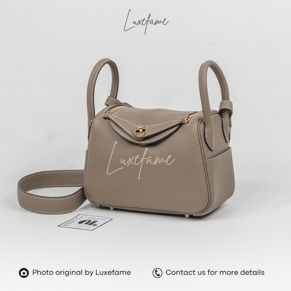 [LUXEFAME] Mini Lindy Taurillon Clemence Etoupe GHW