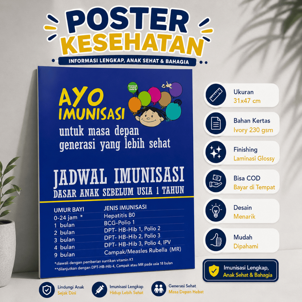 Poster Jadwal Imunisasi - Imunisasi - Balita - Batita - Imunitas - Vaksin