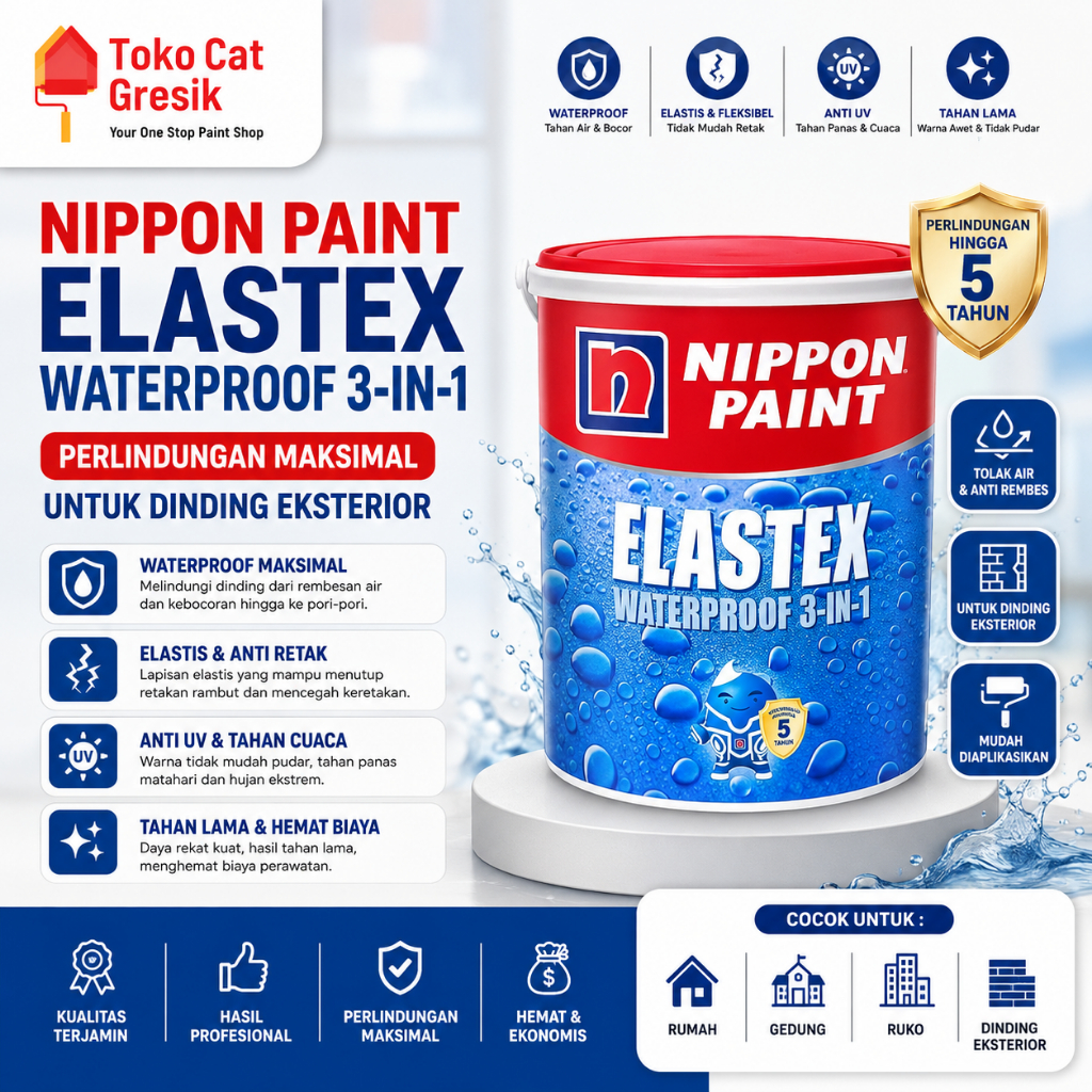 ELASTEX 3 IN 1 NIPPON PAINT  1 KG WARNA LENGKAP Nippon paint elastex waterproof 3 in 1