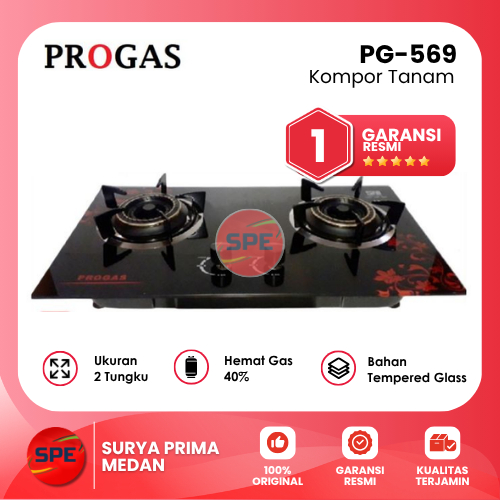 PROGAS PG-569 kompor tanam kaca 2 tungku api gas kembar