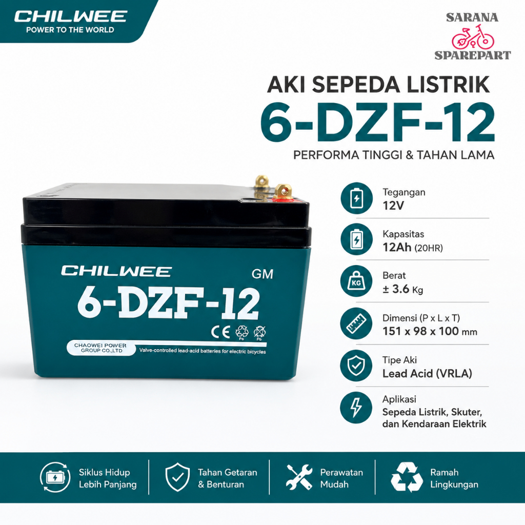Aki Chilwee Sepeda Listrik-AKI CHILWEE 6-DZF-12 ;12V-12AH