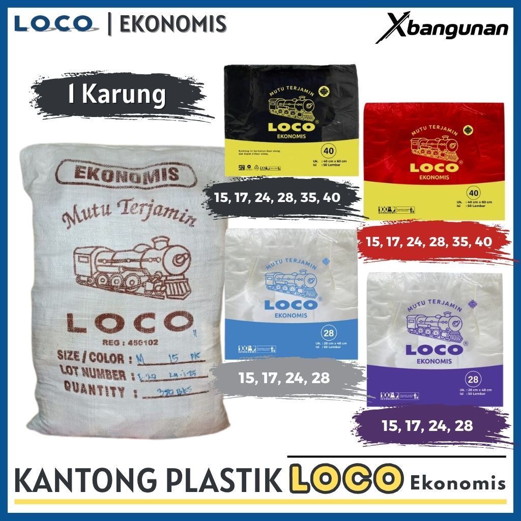 Kantong Plastik 1 BALL LOCO EKONOMIS Kresek Hitam Merah Putih Natural 15 17 24 28 35 40