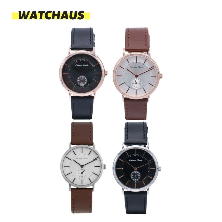 JAM TANGAN WANITA ALEXANDRE CHRISTIE AC8493 AC 8493 LSLSSBA LEATHER STRAP SILVER BLACK