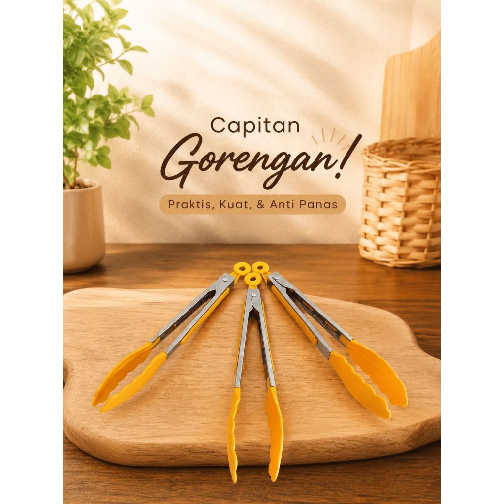 Capitan Gorengan Plastik/ Capitan Kue/ Capit Makanan Stainless Silikon/ Alat Capit Makanan