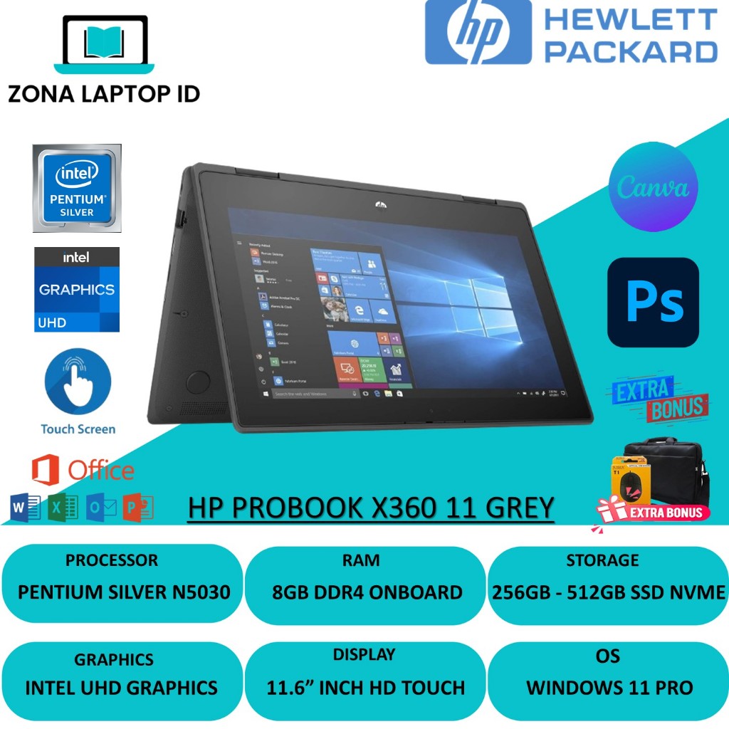 HP Probook X360 Touchscreen 11 Intel Pentium Silver N5030 8GB 512GB 11.6 Inch Win11 Pro