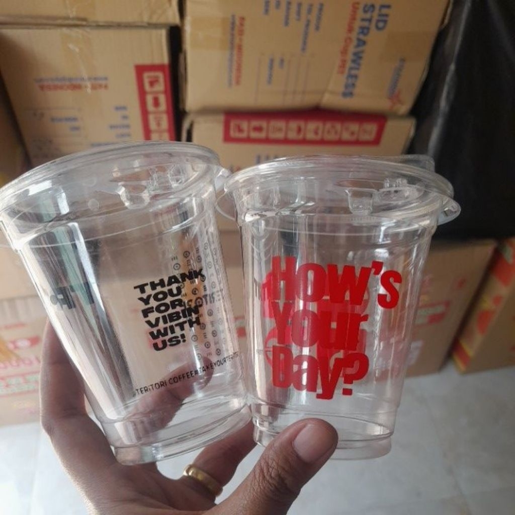 sablon cup PET +tutup