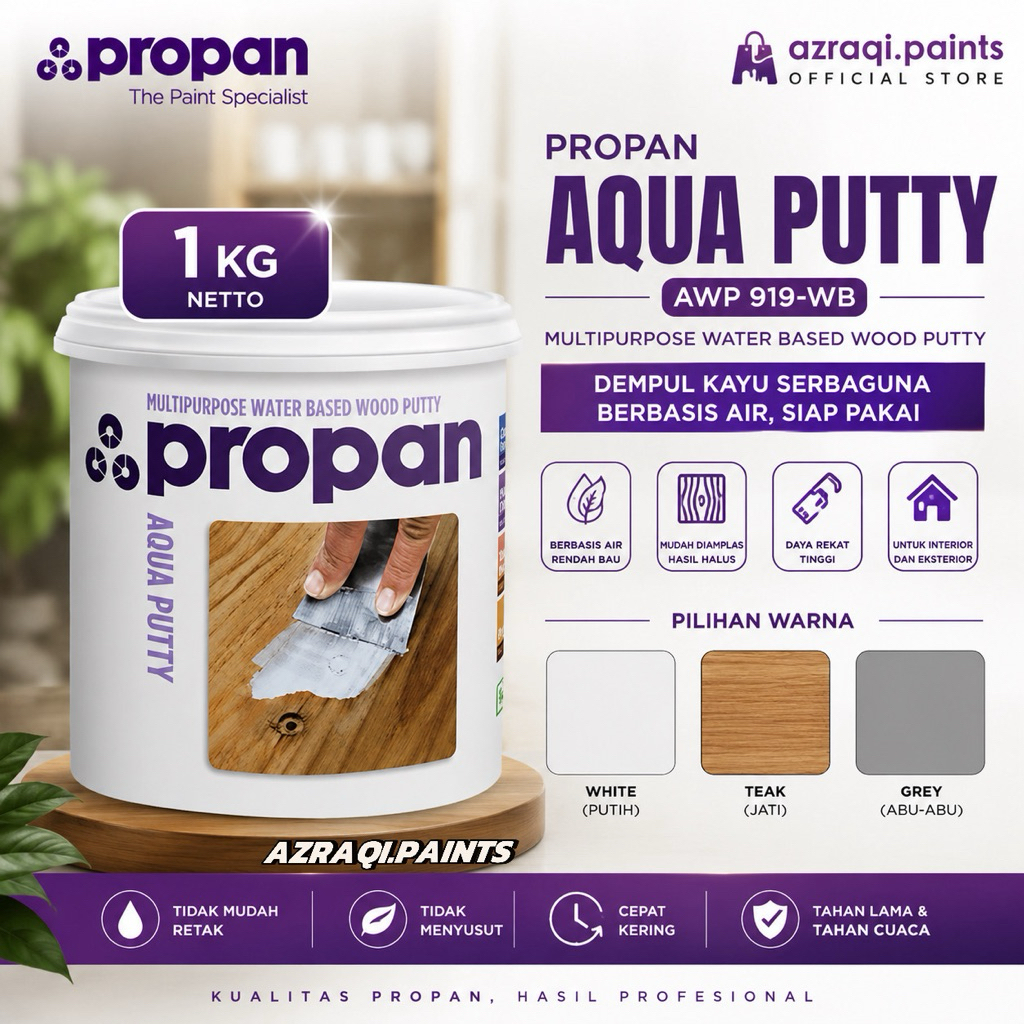 PROPAN AQUA PUTTY Multi Purpose Waterbased ( 1 KG ) Dempul Duco Untuk Furniture