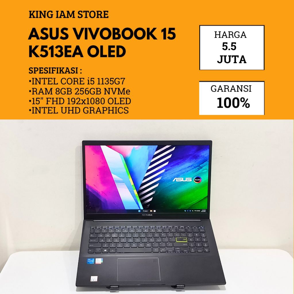 ASUS VIVOBOOK 15 K513EA OLED INTEL i5 RAM 8GB SSD 256GB NVMe LAYAR FHD OLED | KING IAM STORE LAPTOP 