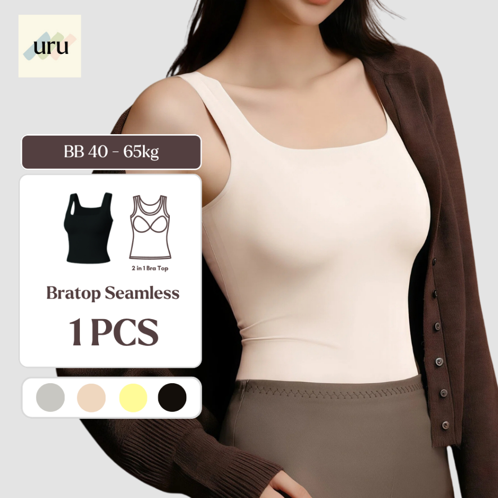 URU [1PCS]  BraTop Seamless Slimfit | Tank Top All in One Wanita Tanpa Kawat Seamless Tali Lebar Cup