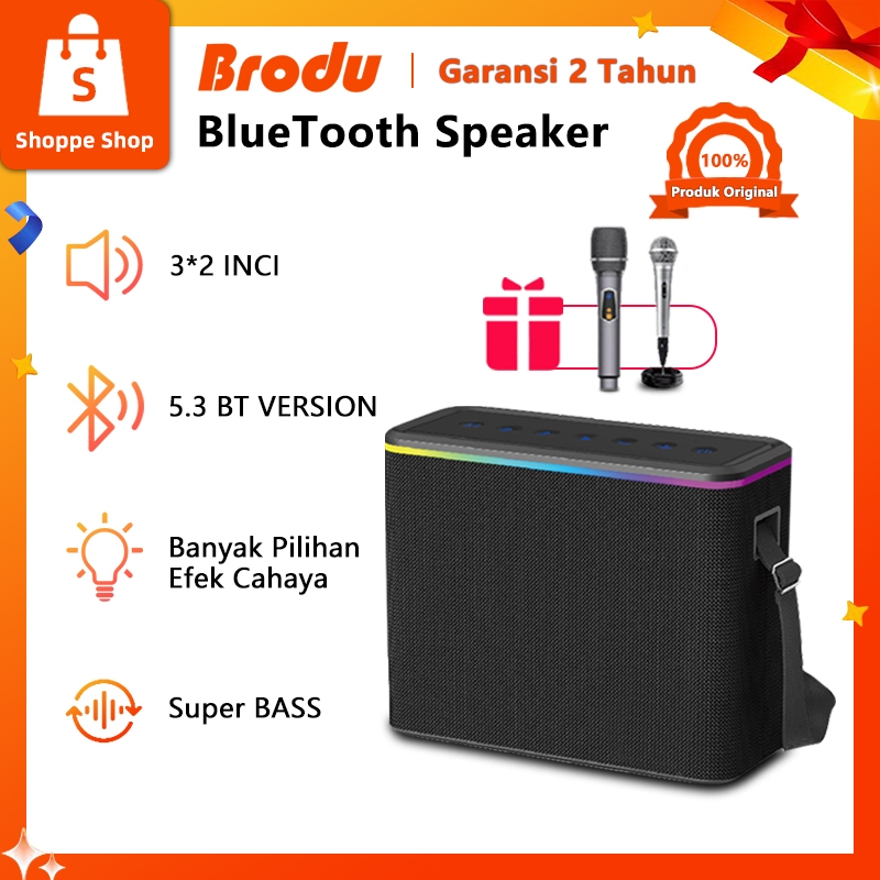 Brodu BTS-2338 Speaker Karaoke 100W 5 Driver Audio Dual 3Inch + Mic Wireless & Kabel Bluetooth 5.3 R