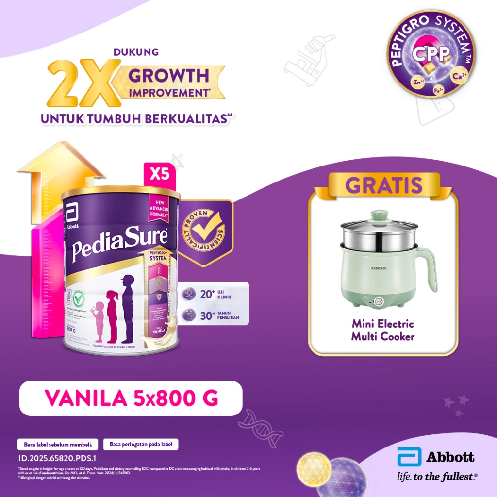 PediaSure Vanila 800 g (1-10th) - Nutrisi Pertumbuhan - 5 pcs - FREE GIFT