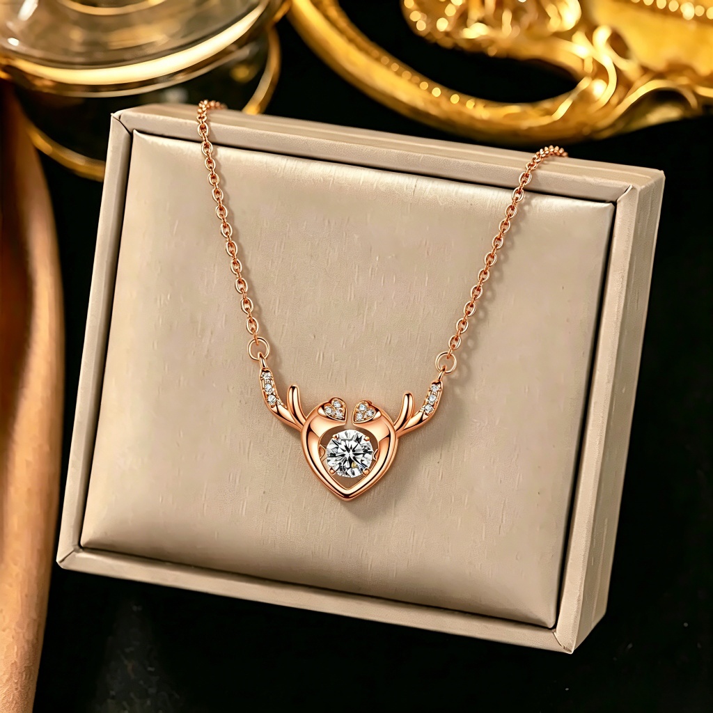 Kalung Liontin Tanduk Rusa Berbentuk Hati dari Titanium dengan Zirkonia "Bersamamu" Hadiah Hari Vale