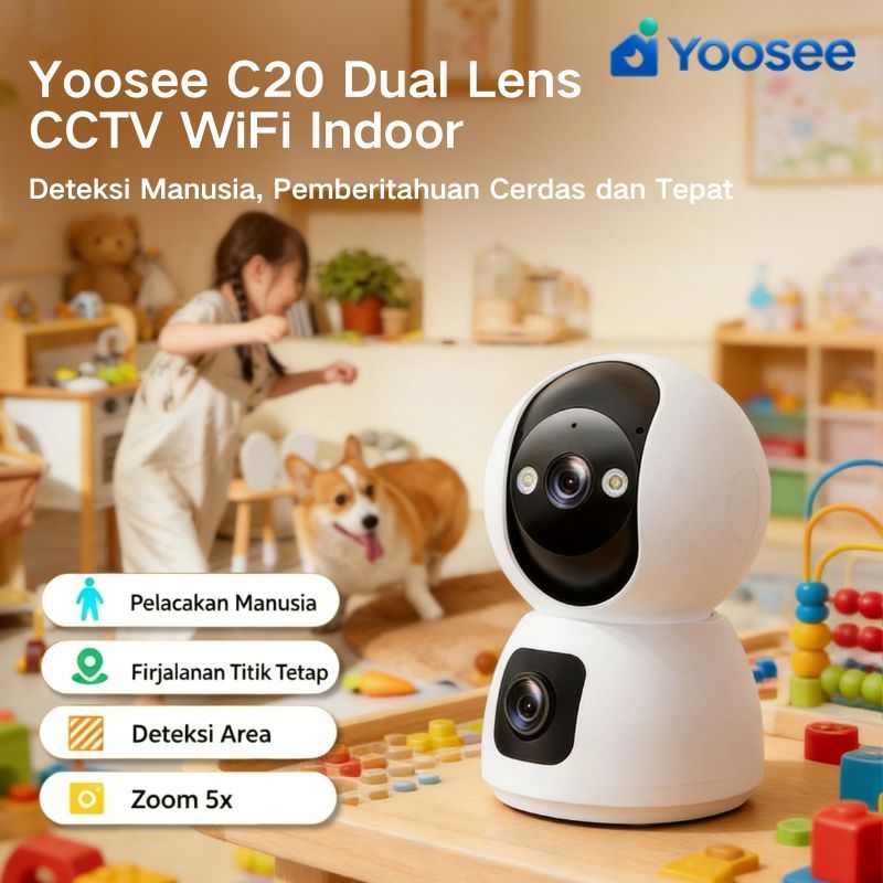 Yoosee C20 Dual Lens 2.5K Deteksi Manusia AI & Pemberitahuan CCTV 360° Tracking  Night Vision