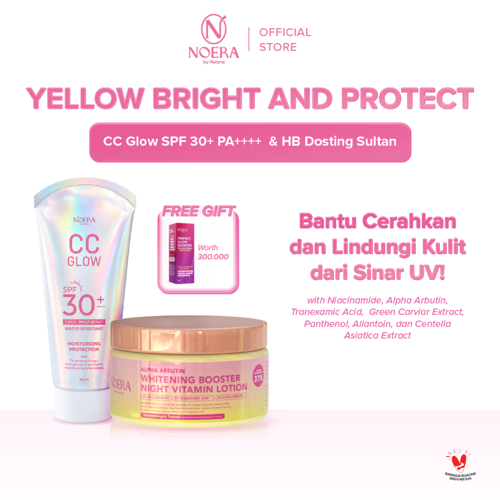 Noera Bundling CC Glow & HB Dosting Whitening Booster Night Vitamin Lotion | Face and Body Sunscreen