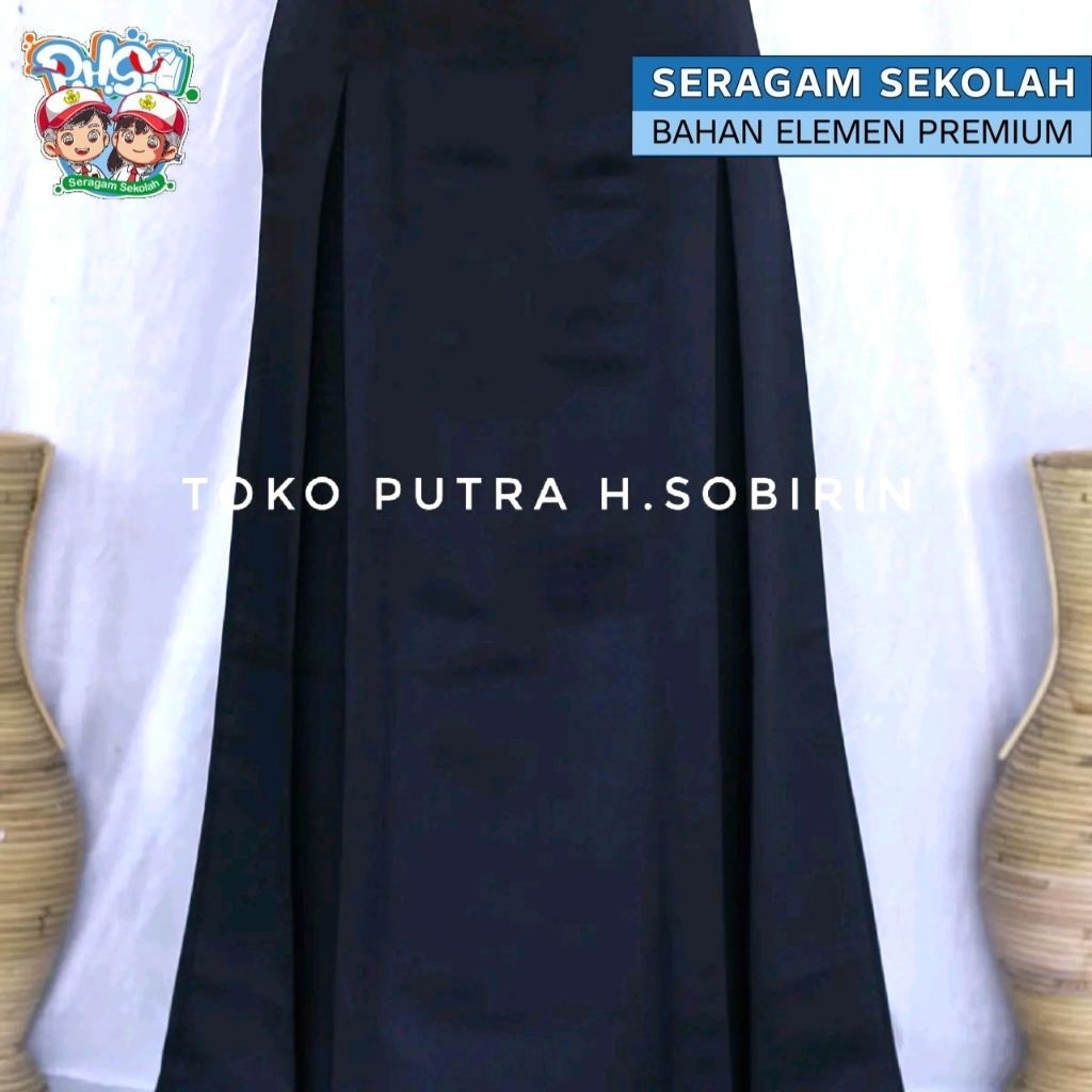 Rok Panjang Span Rempel 2 Warna Hitam Anak SMP Bahan Elemen Premium Licin - Rok Seragam Sekolah