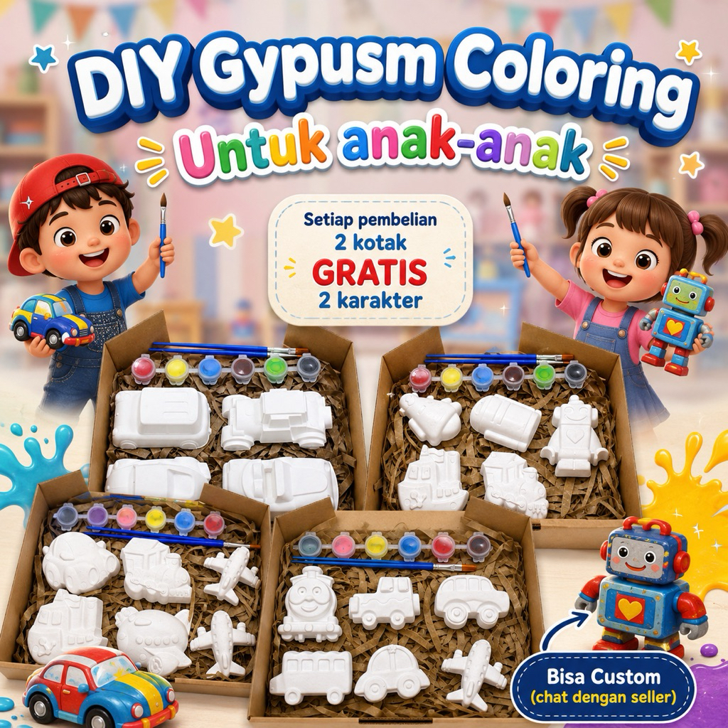 GYPSUM PAINTING | DIY SET GYPSUM ANAK | MOBIL & ROBOT | MAINAN KREATIF ANAK | SOUVENIR SET