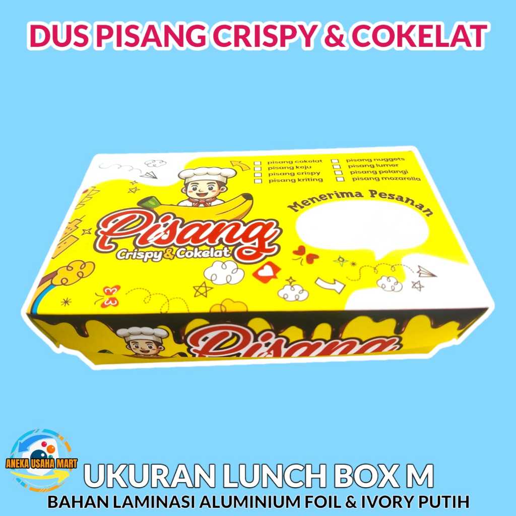 100 Pcs Dus Pisang Crispy & Cokelat Lunch Box M Laminasi Aluminium Foil & Ivory Putih
