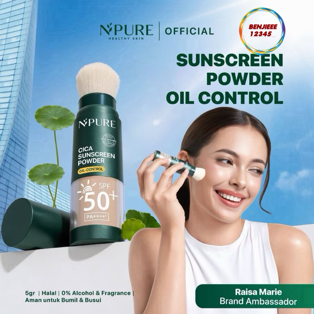 NPURE Sunscreen Cica Sunscreen Powder SPF 50+ PA++++ / Sunscreen Bedak & Brush / Sunscreen Bedak bts