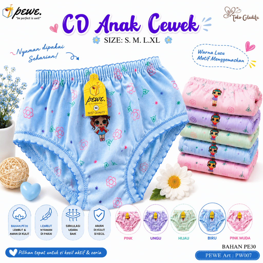 12 PCS Celana Dalam Anak Perempuan Halus Dan Nyaman /Cd Anak Cewek Lusinan /CD Anak Perempuan Warna