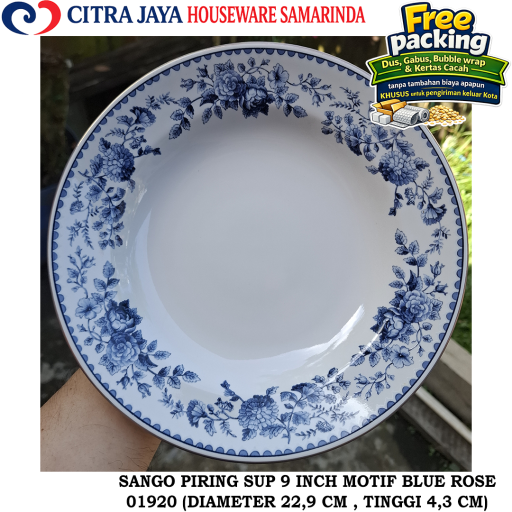 Piring MAKAN 9 INCH (6 PCS / 1 LUSIN) SANGO 01920 MOTIF BLUE ROSE KERAMIK