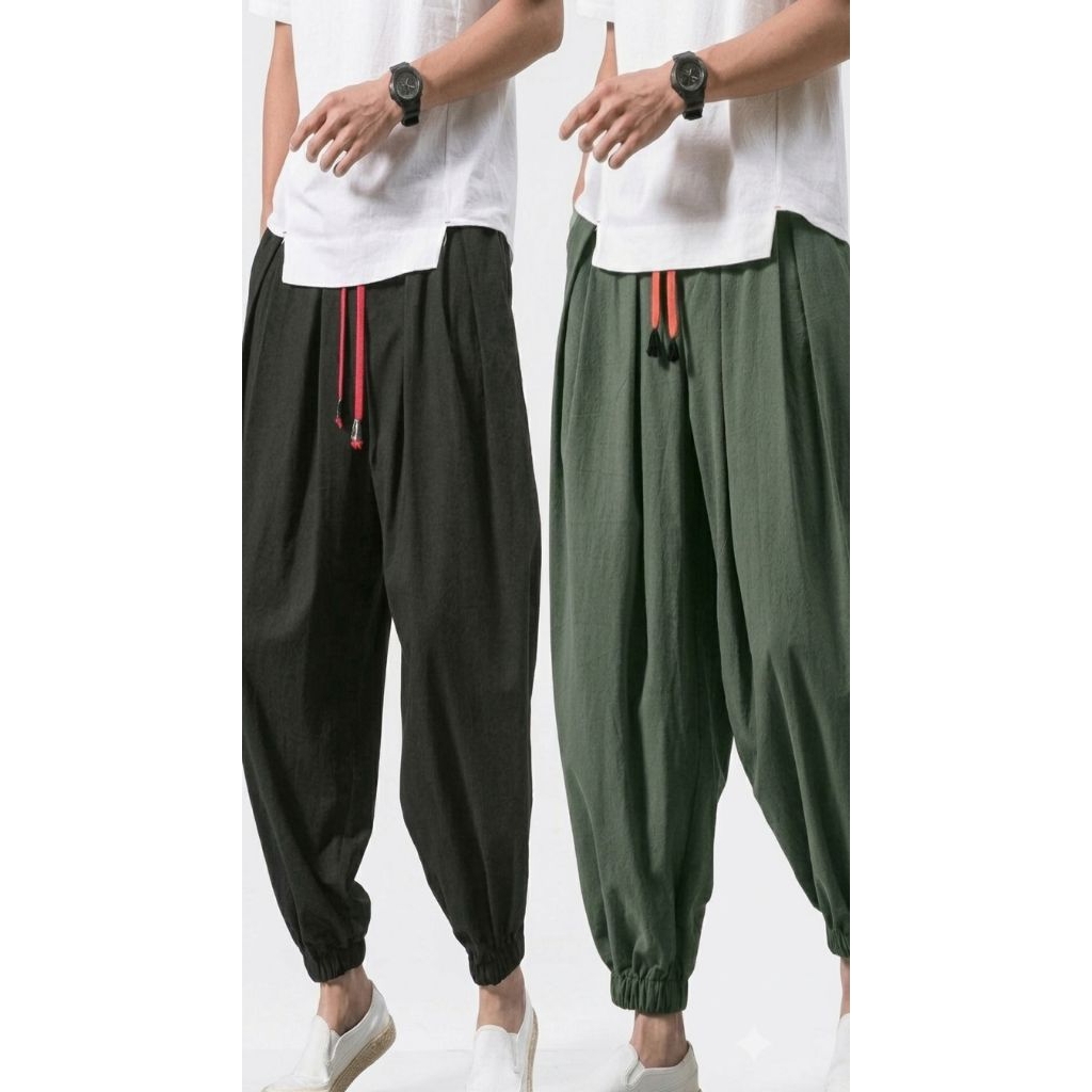 Celana Aladin Panjang Harem Linen Pria Wanita Korean Style Loose Pants Unisex Size M L XL XXL Warna 