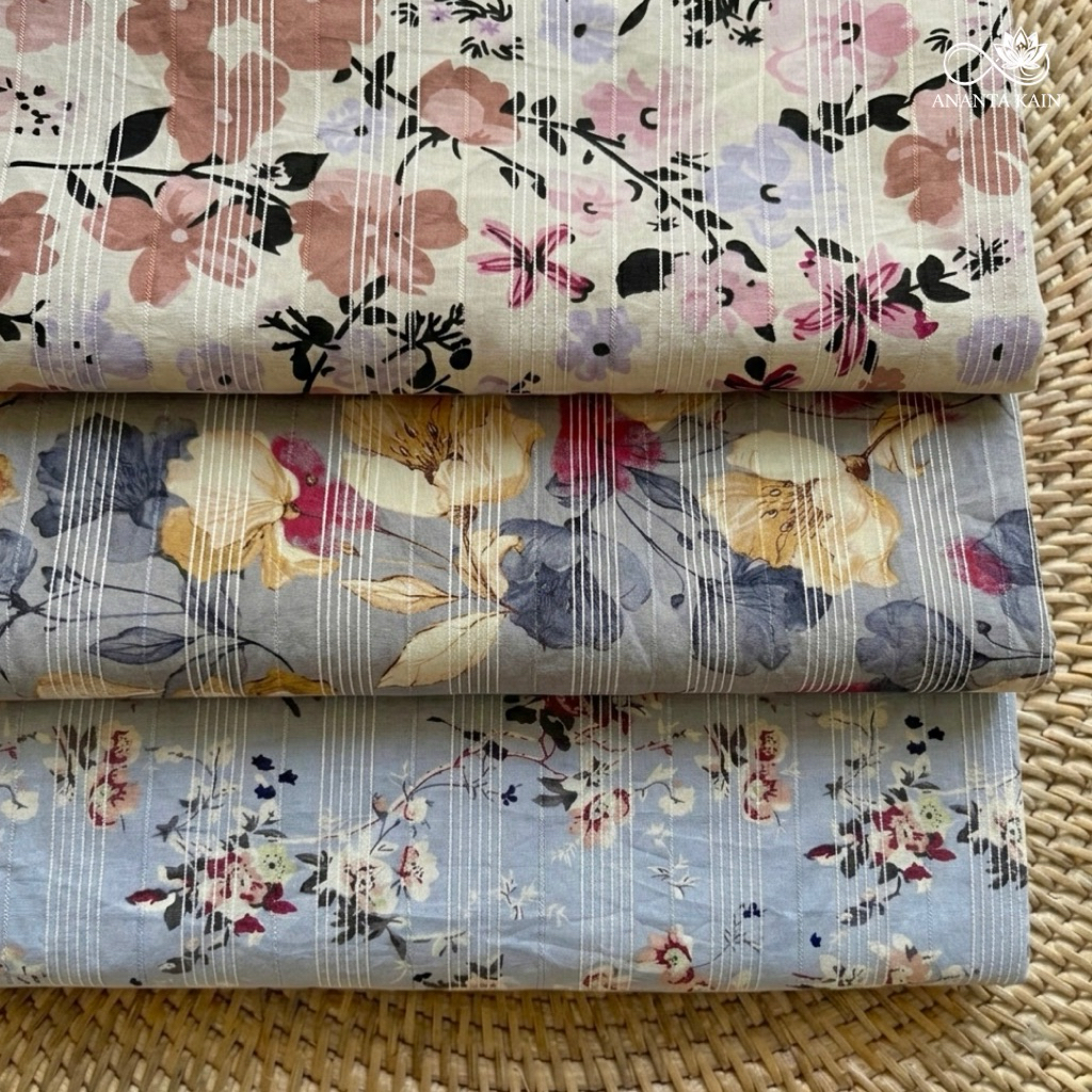 kain katun silk dobby premium motif bunga - katun korea motif