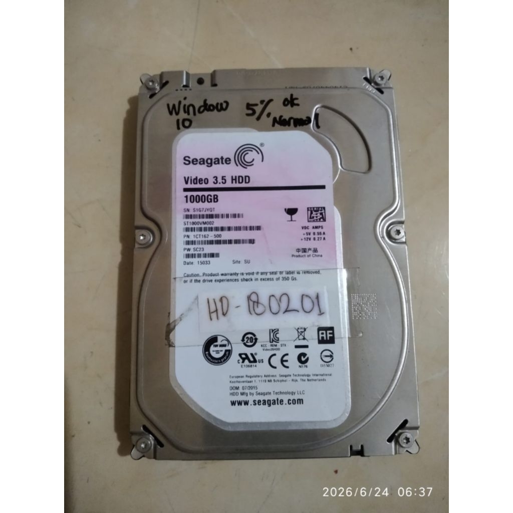 Hardisk 1 Tera seagate. Cocok buat CCTV dan Komputer anda. Centinel 5% Garansi dan Normal..