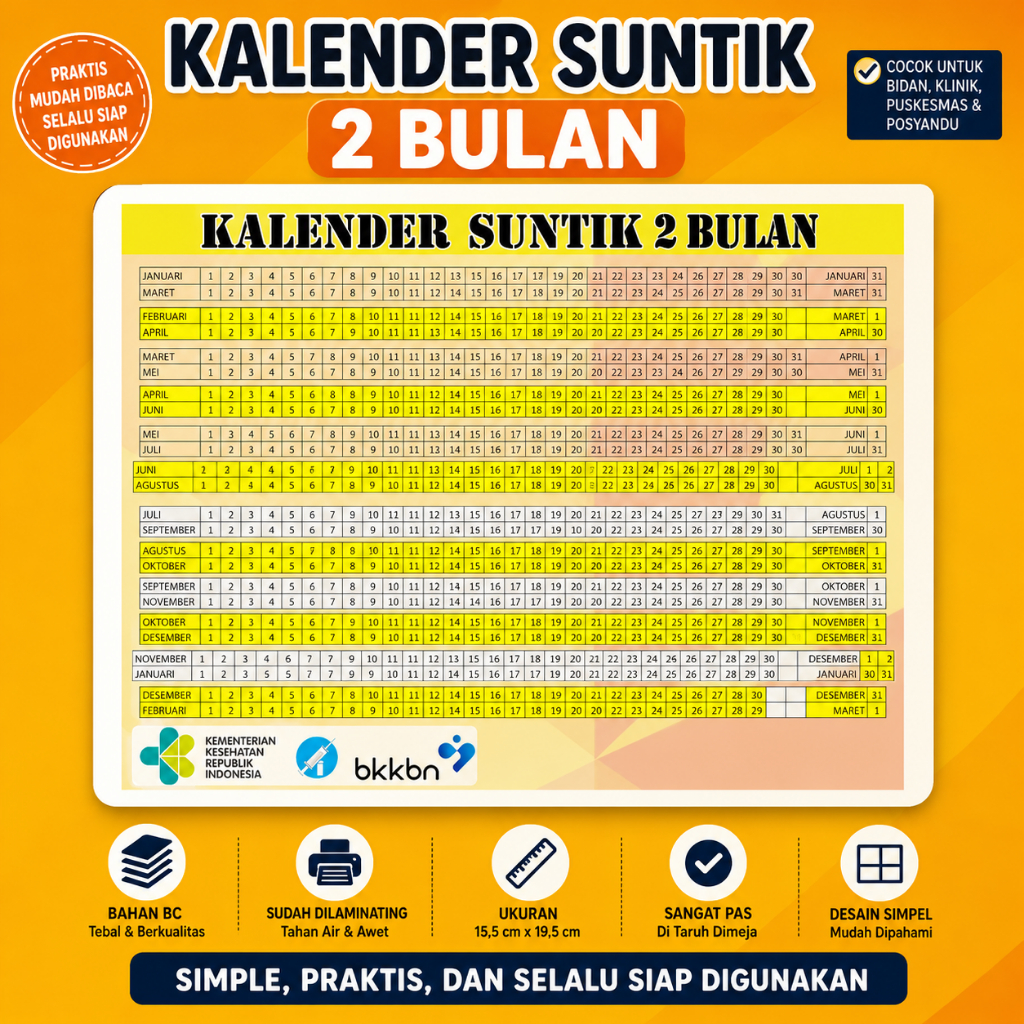 Kalender KB 1 Sisi 1/2/3 Bulan Bahan BC Tik