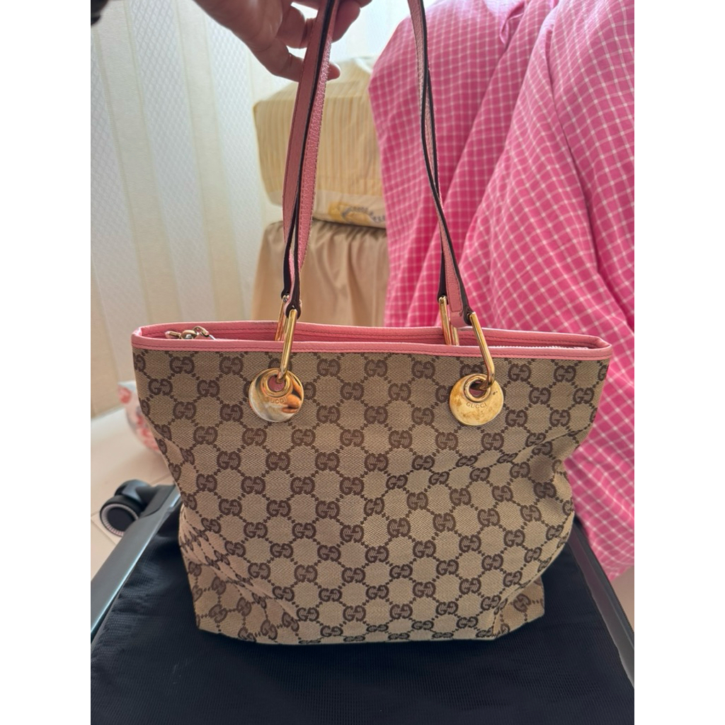 Gucci GG Canvas Tote Bag Pink Trim - Preloved